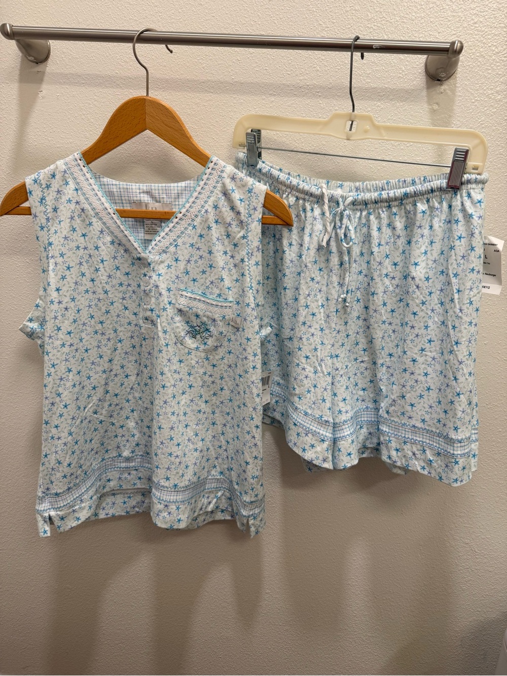 Karen Neuburger Light Blue Star-Print Pajama Tank & Shorts Set L